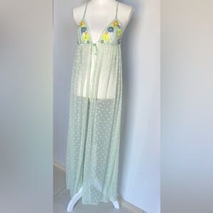 Floral Embroidered Sheer Babydoll Lingerie - Green